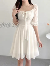 Hnewly Puff Sleeve Chiffon Dress Women Summer Sexy Mini Ruffle Ladies Dresses Korean Style Square